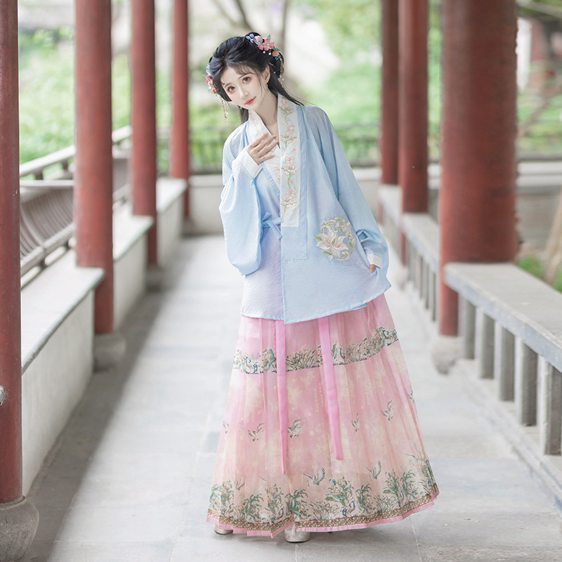 柒玥瑾_白鹤鸟鹊 原创马面裙套装汉服女2025新款春夏明制仙气古装