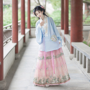柒玥瑾原创（白鹤鸟鹊）明制汉服女2024新款夏季薄交领马面裙套装