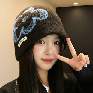 针织水桶帽子女士冬季防寒保暖护耳大头围毛线帽显脸小适合方圆脸