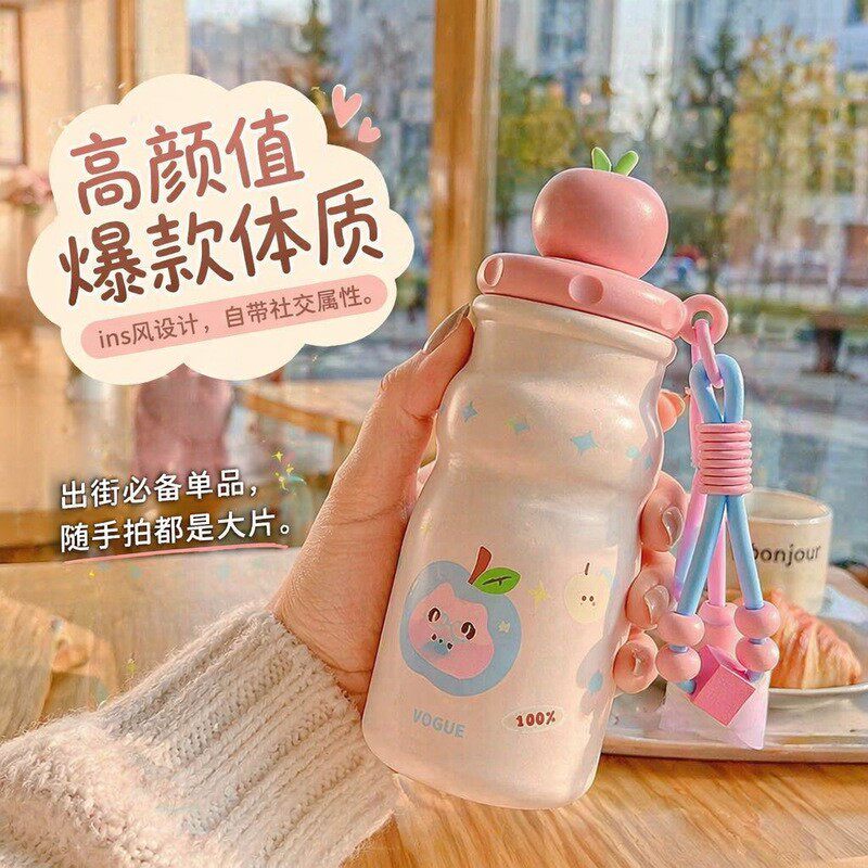 女生高颜值带茶漏不锈钢保温杯提绳吸管杯学生家用水杯316不锈钢