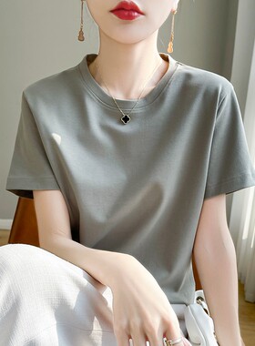 丝光棉短袖T恤女2024夏季新款宽松显瘦圆领时尚白色原宿体恤上衣