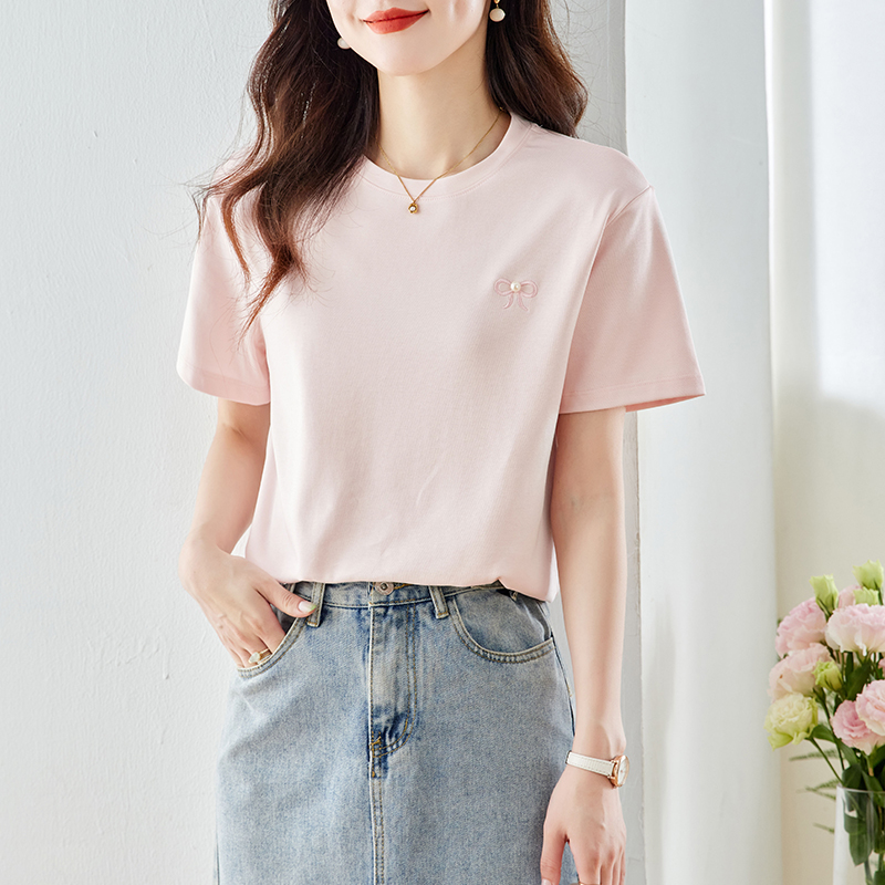 圆领白色宽松短袖T恤女2024夏季新款显瘦正肩百搭洋气薄款上衣潮
