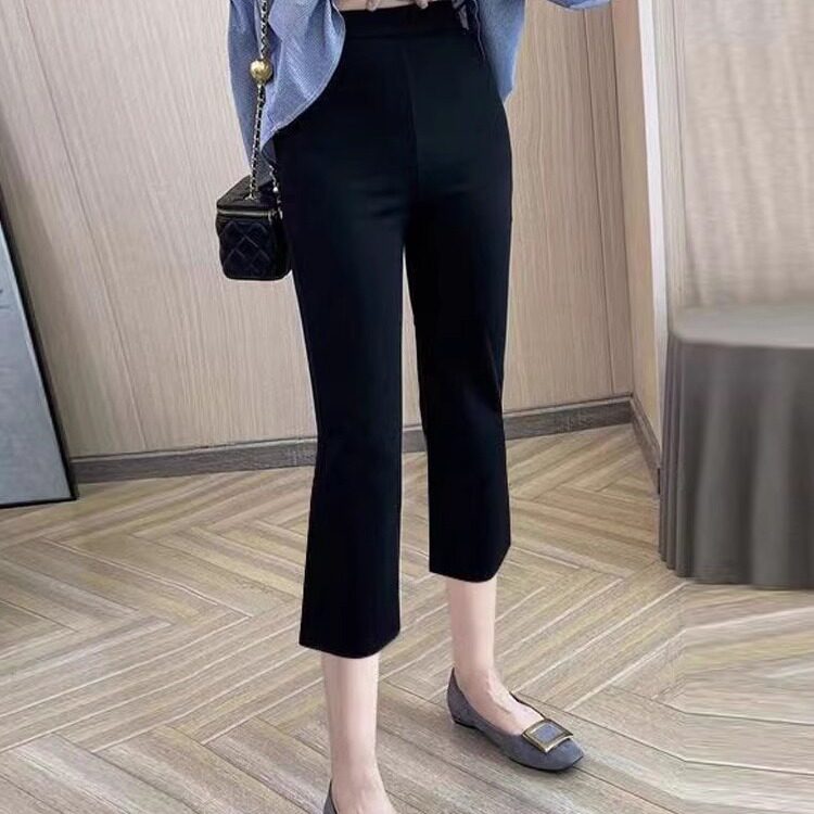 黑色微喇裤女2026新款小个子直筒七分裤八分裤胖mm大码西装喇叭裤