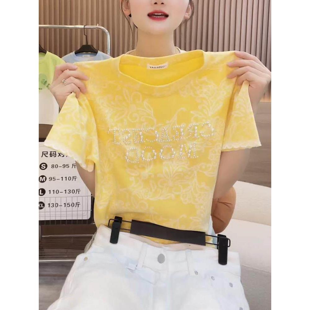 2026夏季新款女士时尚百搭纯棉T恤字母印花设计感短袖大尺码上衣