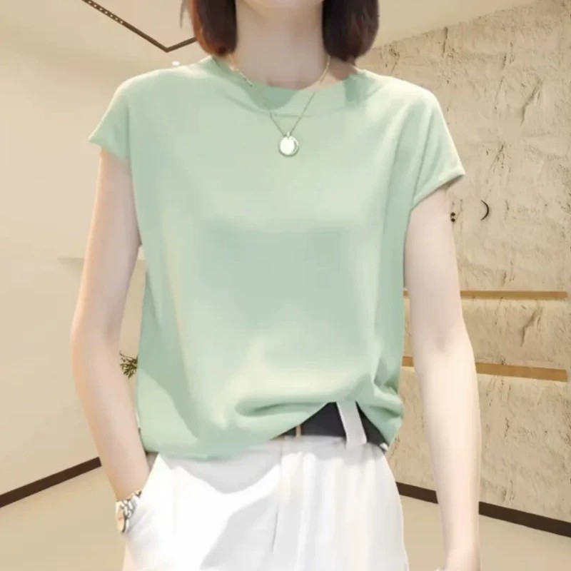 冰丝短袖t恤女2026夏季新款显瘦遮肚洋气宽松薄款休闲针织衫上衣