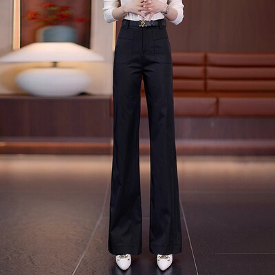 设计感气质加绒微喇裤女2025秋冬新款高腰修身显瘦休闲喇叭裤