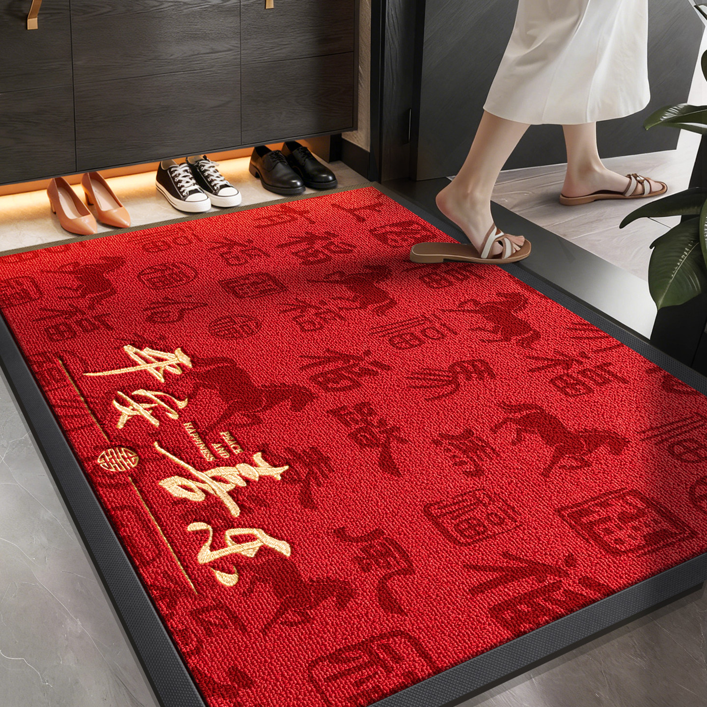 高端入户门地垫2026马年新款防滑耐磨脚垫门外专用红色喜庆垫子,居家布艺,入户地垫,淘宝优惠券,粉丝福利购,淘宝优惠卷