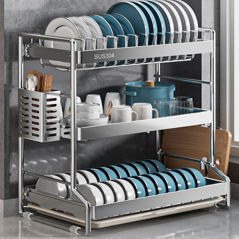 304不锈钢厨房置物架放碗碟碗盘沥水架多层碗筷收纳盒碗柜多功能