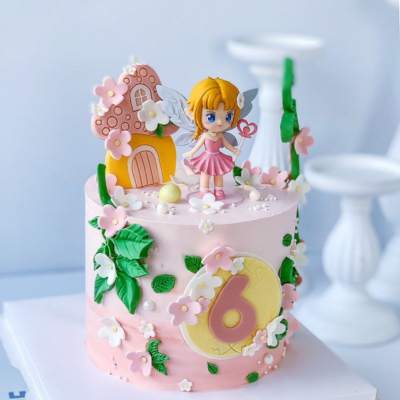 烘焙蛋糕装饰花之精灵玩偶摆件蝴蝶花仙子粉裙小女孩生日甜品插牌
