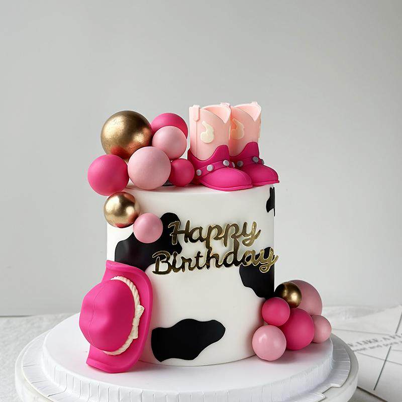 酷炫男孩女孩生日插牌ins牛仔蛋糕装饰软胶玫红咖啡靴子帽子摆件