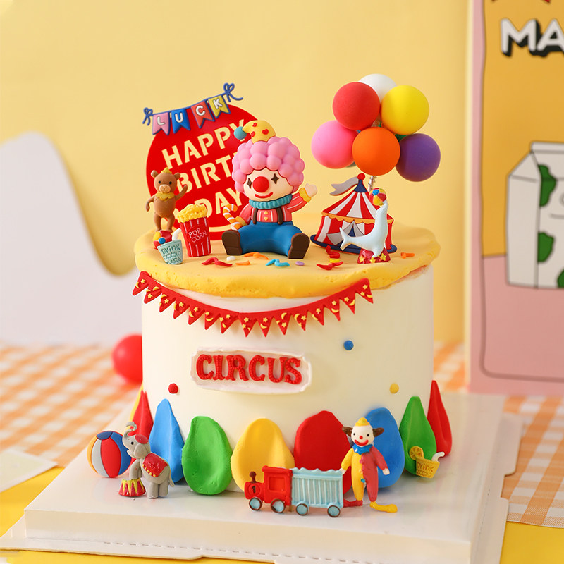 派对系列马戏团主题生日蛋糕装饰软胶坐姿小丑小动物玩偶摆件插件