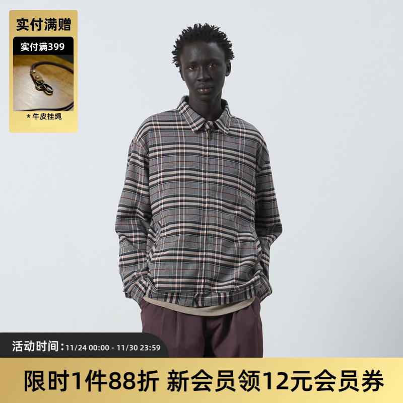 TIRES简约格子短款小翻领夹克