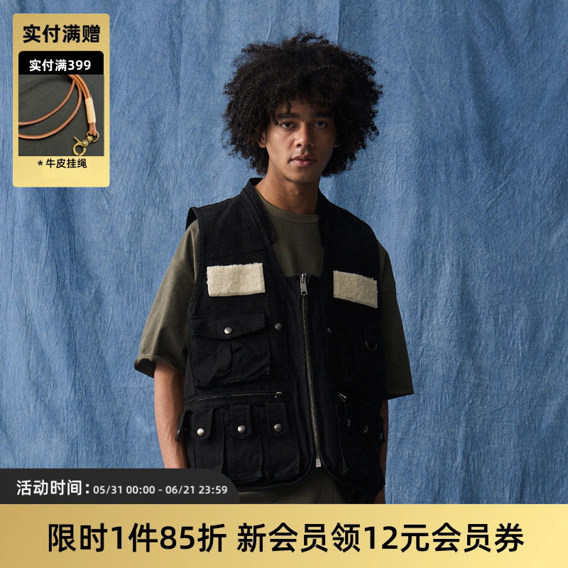 TIRES 24SS 日系复古多口袋工装马甲重水洗军事拉链渔夫背心男VV
