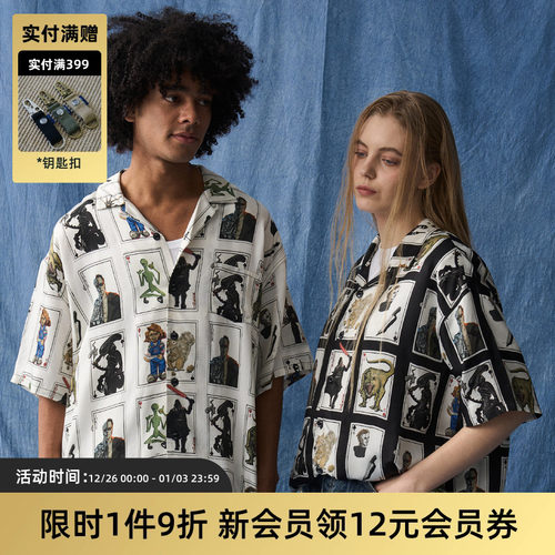 复古扑克牌印花夏威夷衬衫