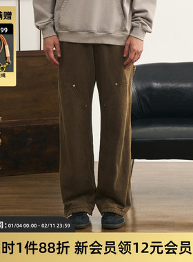 TIRES 24AW 日系复古重磅水洗伐木卫裤 直筒双膝工装长裤宽松男女