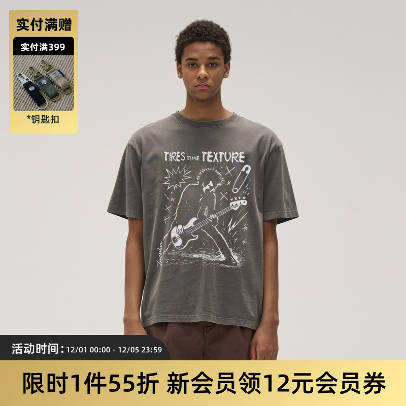 TIRES复古水洗蜡染印花短袖T恤