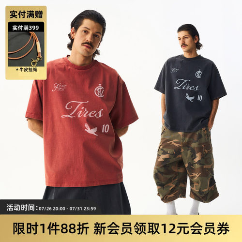 TIRES水洗做旧印花短袖复古球衣
