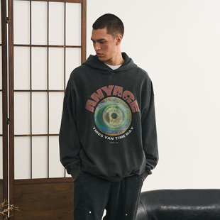 主题宽松落肩卫衣TEE 日系复古水洗康丽印花套头帽衫 TIRES 24AW