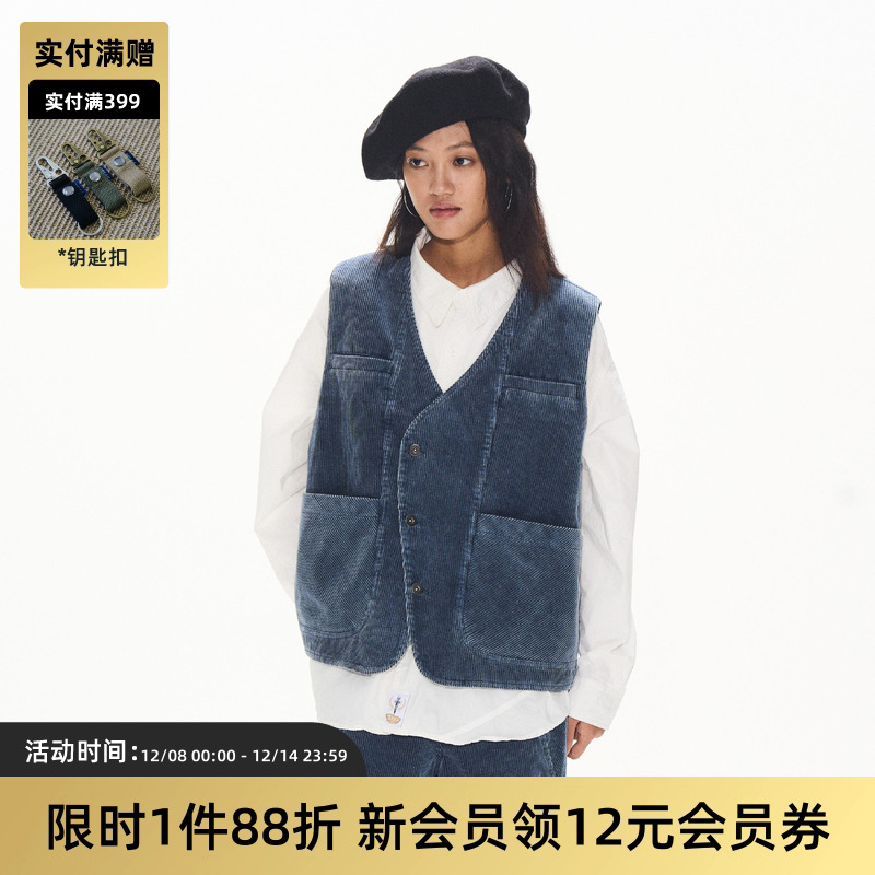 复古灯芯绒马甲背心洗水TIRES