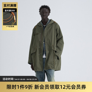 外套大衣宽松V TIRES「澄砺」M65日系复古M51水洗鱼尾连帽风衣工装