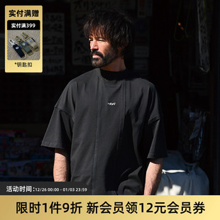 宽松GIZA棉套头 日系复古半高领短袖 圆领上衣t恤男 23SS TIRES