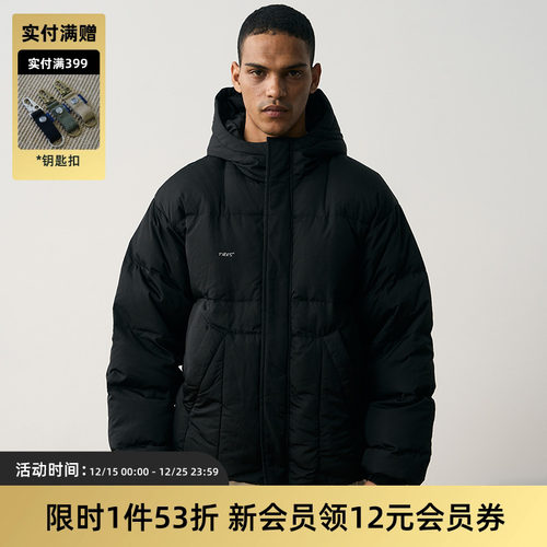 TIRES复古连帽休闲白鸭绒羽绒服