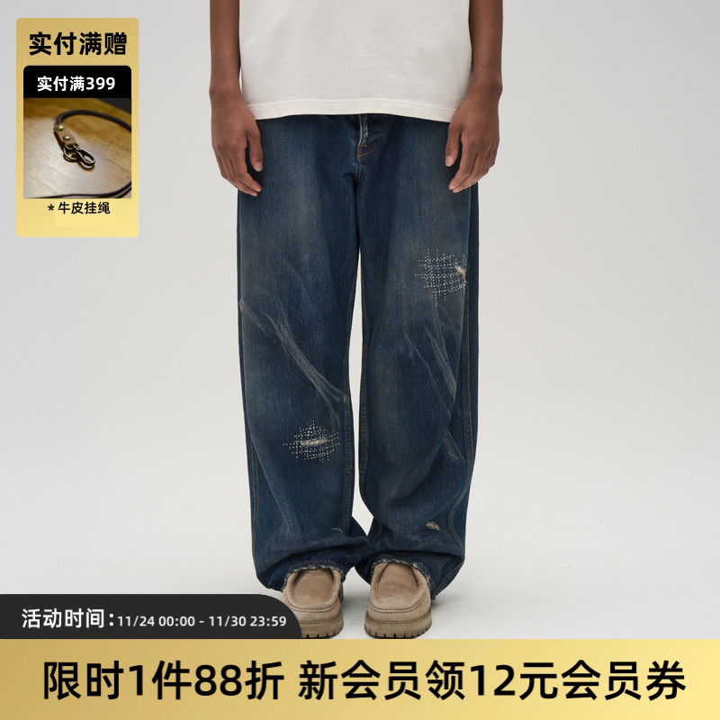 TIRES 25SS 日产冈山内达华水洗牛仔长裤 复古手工boro宽松非nbhd