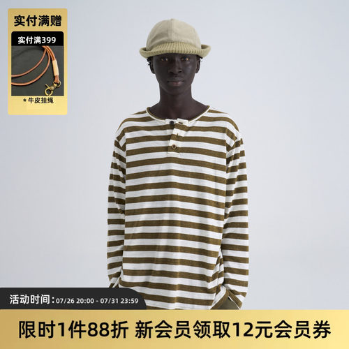 TIRES亚麻复古条纹亨利领长袖