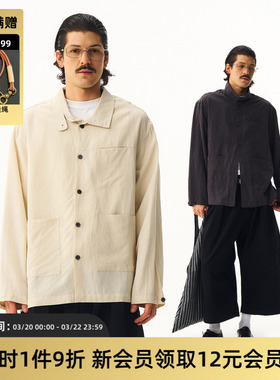 TIRES 26SS 立领休闲长袖衬衫 混纺亚麻抗皱两穿翻领透气衬衣外套