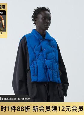 TIRES「隙柔」搭配切线棉马甲 蓝色黄色彩色背心仿羽绒柔软休闲