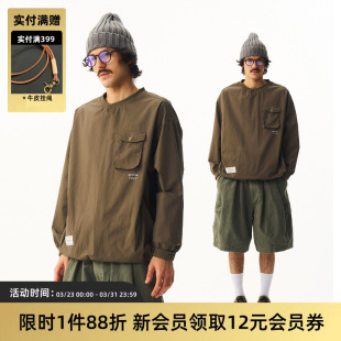 收口军绿刺绣圆领 日系复古smock套头尼龙卫衣宽松工装 TIRES 26SS