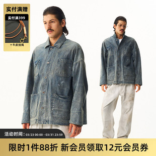 夹克 日系泼墨牛仔衣复古宽松水洗做旧破坏vintage薄款 TIRES 26SS