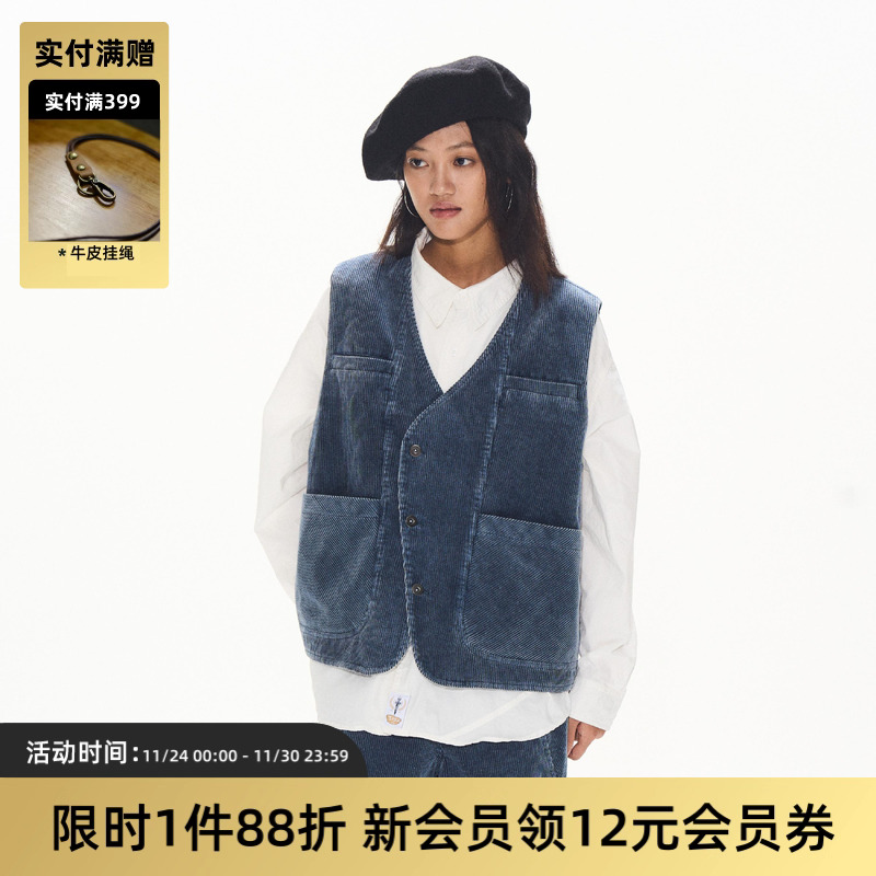 复古灯芯绒马甲背心洗水TIRES