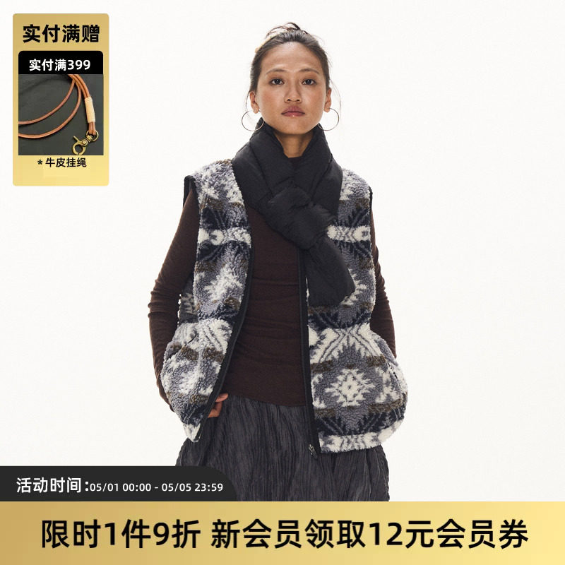 TIRES 24AW 日系复古摇粒绒马甲 保暖条纹背心秋冬男女
