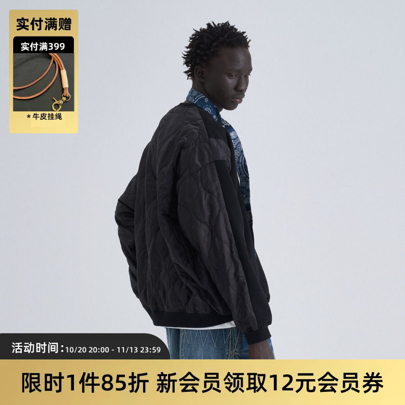 TIRES「澄砺」日系复古拼接夹棉新雪丽卫衣洗水刺绣宽松圆领套头
