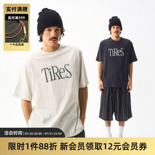 TIRES印花logo短袖纯色标语tee