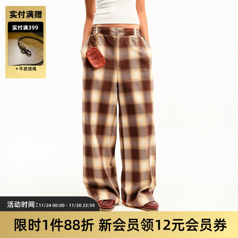 TIRES复古格子长裤纯棉