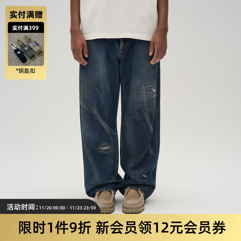 TIRES 25SS 日产冈山内达华水洗牛仔长裤 复古手工boro宽松非nbhd