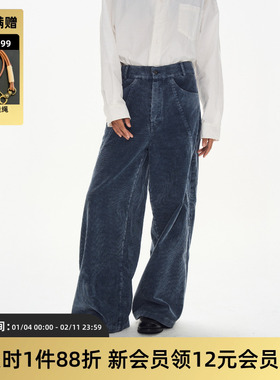 TIRES 24AW日系复古水洗灯芯绒直筒裤切线蓝染宽松阔腿裤宽松男女
