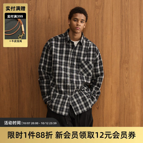 TIRES泡泡纱格纹起皱宽松衬衫