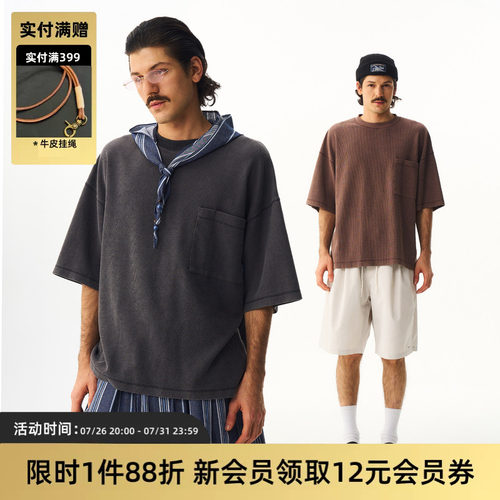 TIRES复古洗水华夫格口袋短袖