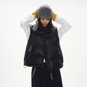TIRES 24AW 日系复古宽松立领棉服马甲 暖褶蓬松男女休闲背心外套