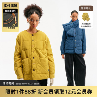 TIRES「隙柔」日系无领棉服口袋设计 柔软轻薄棉服秋冬休闲外套