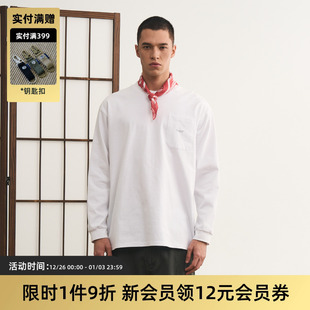 复古宽松圆领上衣t恤男女 日系休闲百搭LOGO口袋长袖 TIRES 24AW