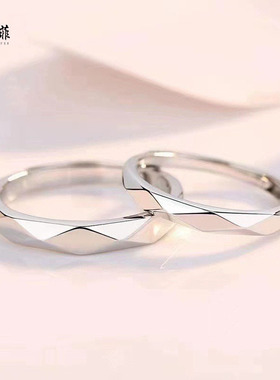 情侣戒指黑白菱形对戒纯银简约日式轻奢异地恋对戒潮小众设计网红