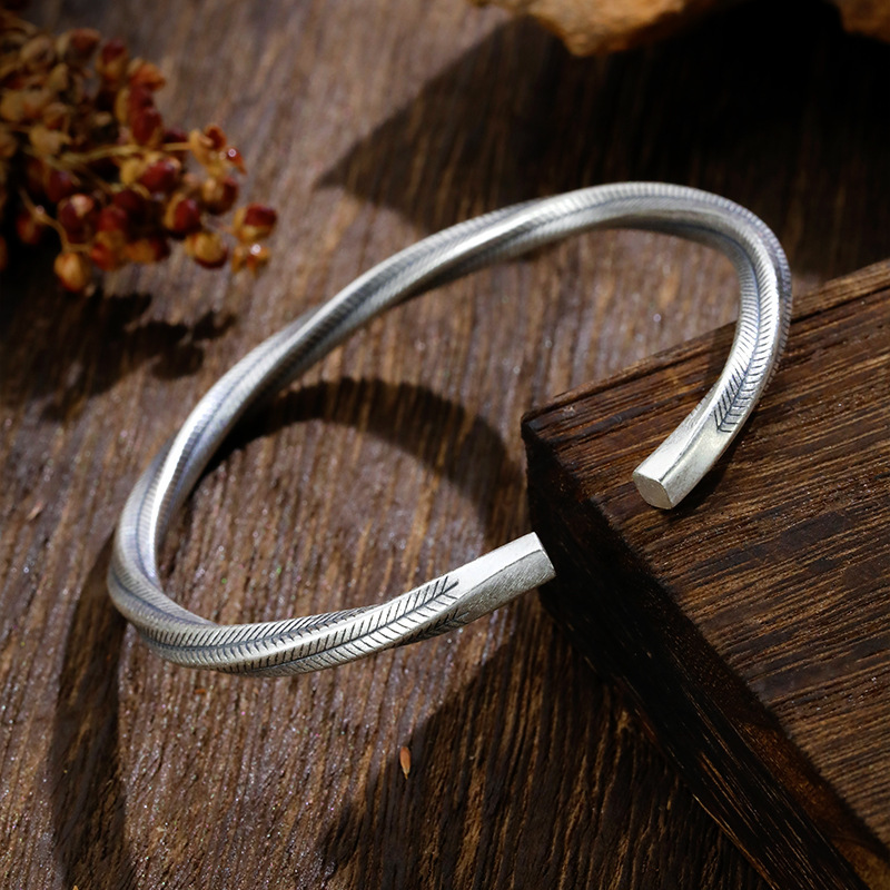 莫比乌斯银扭纹镯子小众幸运蛇纹手环新款礼物手镯泰9999足纯银