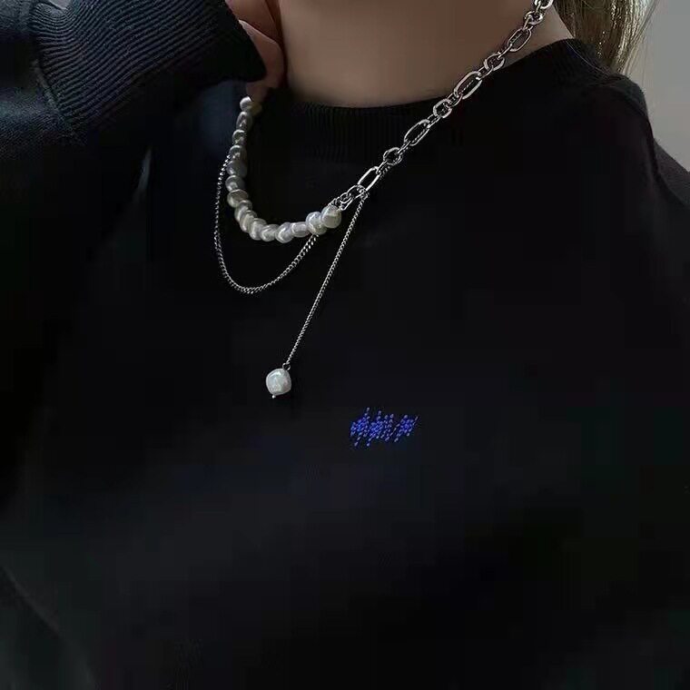 项链女珍珠坠单颗天然女小众设计感双层流苏毛衣链复古锁骨链女潮