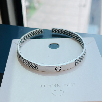 足9999手镯女泰编织镯子实心小众时尚新款手环礼物银笑脸纯银