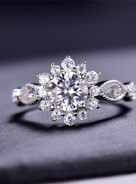 925银戒指女 时尚百搭气质1克拉D色FL净度莫桑石戒指 银饰品