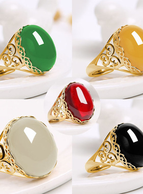铜戒民族风祖母仿绿玉髓戒指开口仿红绿玛瑙彩宝材质新款女式